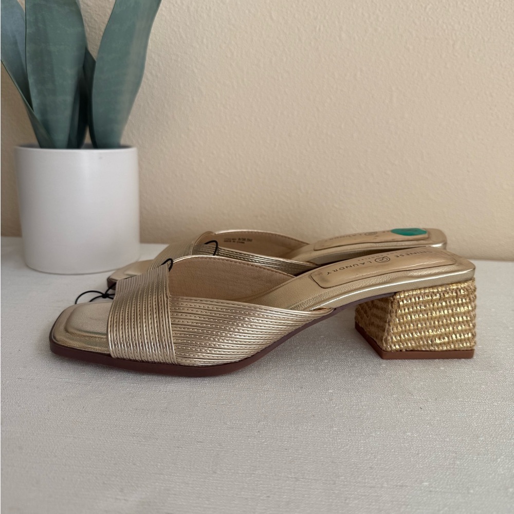 New Chinese Laundry Gold Vegan Block Heel Slide Sandals - Picture 4 of 12
